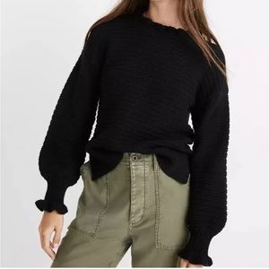 Madewell Black Ruffle-Neck Pullover Sweater